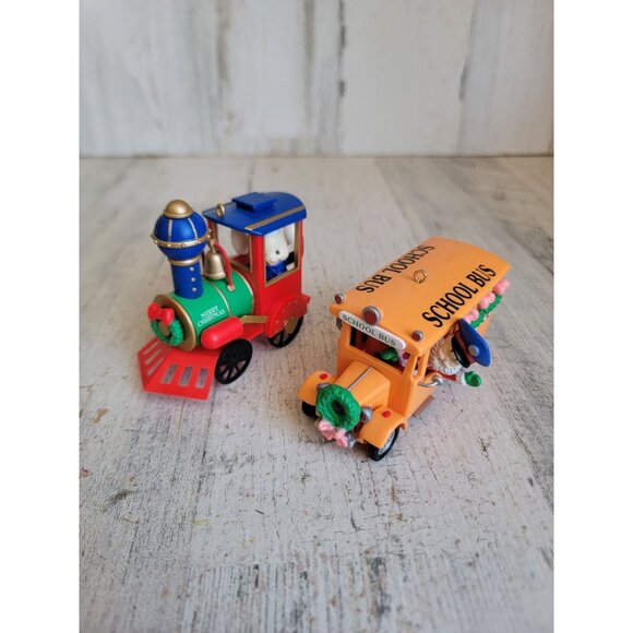 Vintage bus train mouse conductor driver set ornament Xmas unique - Picture 1 of 6